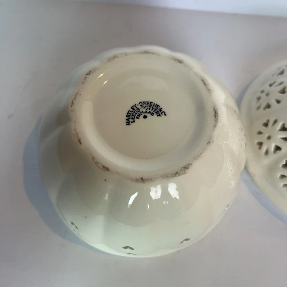 Vintage Hartley Greens Leeds Creamware Covered Trinket Box Potpourri Jar England